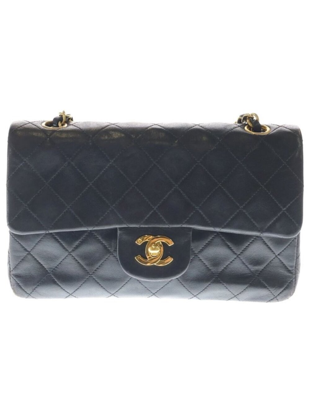 Chanel Quilted 23 Double Flap Chain Shoulder Bag Black Lambskin Gold